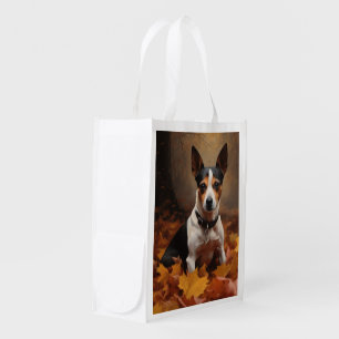 Rat Terrier in Autumn Leaves Fall Inspire Grocery Bag