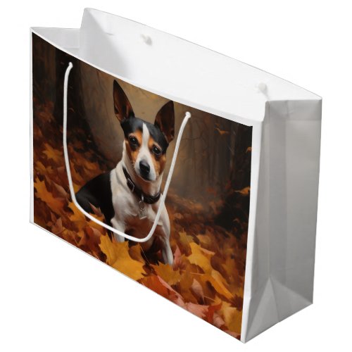 Rat Terrier in Autumn Leaves Fall Inspire  Large Gift Bag