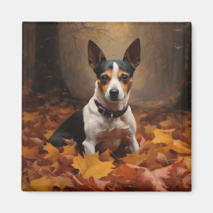 Rat Terrier in Autumn Leaves Fall Inspire Magnet