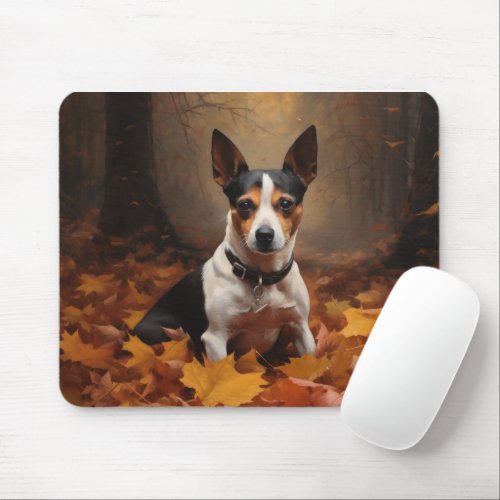 Rat Terrier in Autumn Leaves Fall Inspire  Mouse Pad