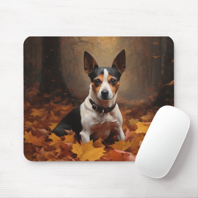 Rat Terrier in Autumn Leaves Fall Inspire  Mouse Pad (With Mouse)
