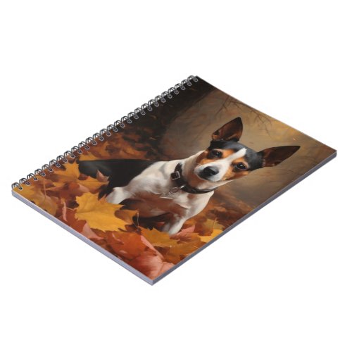 Rat Terrier in Autumn Leaves Fall Inspire  Notebook