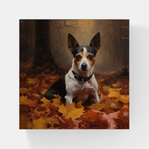 Rat Terrier in Autumn Leaves Fall Inspire Paperweight