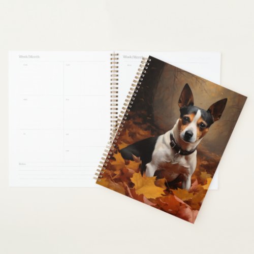 Rat Terrier in Autumn Leaves Fall Inspire  Planner