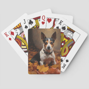 Rat Terrier in Autumn Leaves Fall Inspire Poker Cards