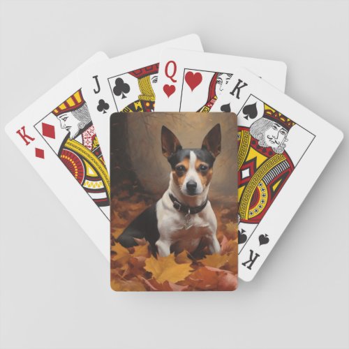 Rat Terrier in Autumn Leaves Fall Inspire  Poker Cards