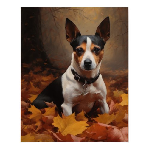 Rat Terrier in Autumn Leaves Fall Inspire  Poster