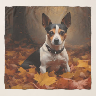Rat Terrier in Autumn Leaves Fall Inspire Scarf
