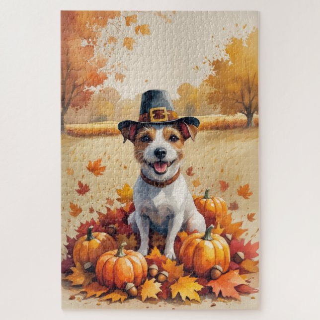 Rat Terrier In Autumn Leaves Thanksgiving Art  Jigsaw Puzzle (Vertical)