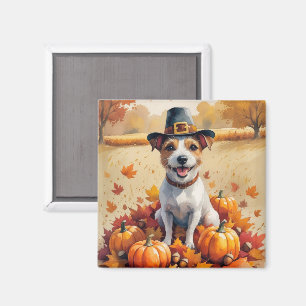 Rat Terrier In Autumn Leaves Thanksgiving Art Magnet