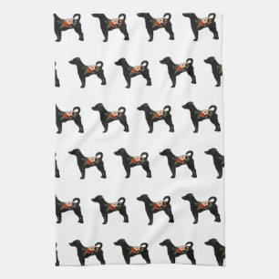 Rat Terrier NN Dog Boho Floral Silhouette Kitchen Towel