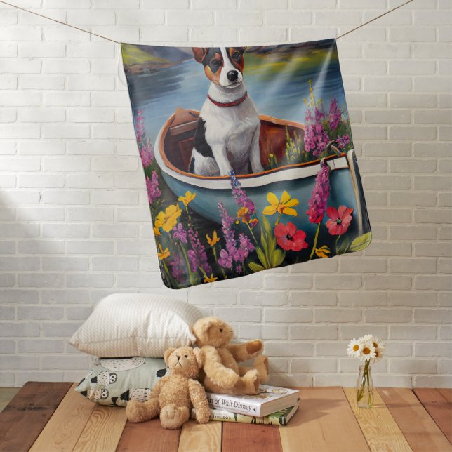 Rat Terrier on a Paddle: A Scenic Adventure Baby Blanket (In Situ)