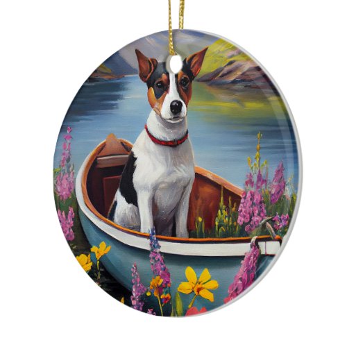 Rat Terrier on a Paddle: A Scenic Adventure Ceramic Ornament