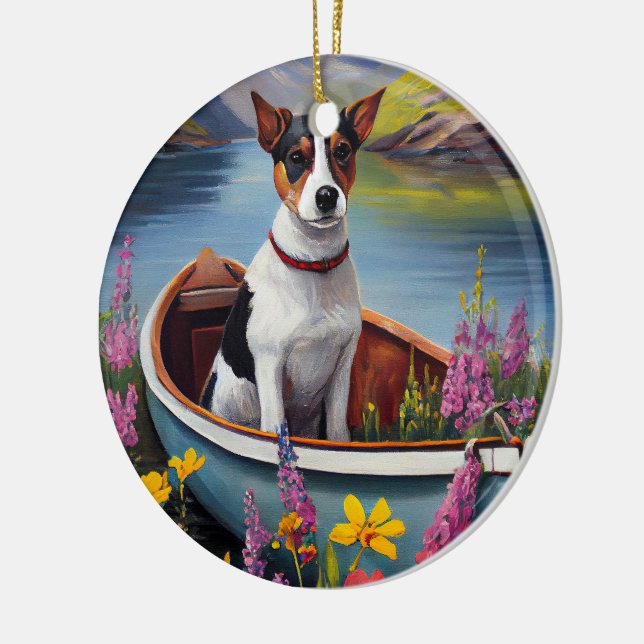 Rat Terrier on a Paddle: A Scenic Adventure Ceramic Ornament (Left)