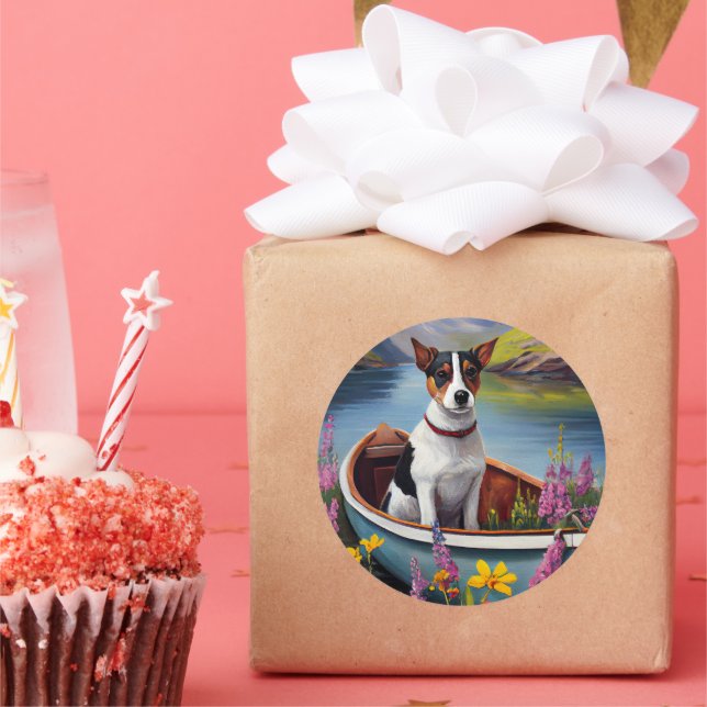 Rat Terrier on a Paddle: A Scenic Adventure Classic Round Sticker (Party)
