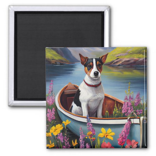 Rat Terrier on a Paddle A Scenic Adventure Magnet