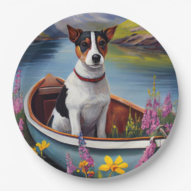 Rat Terrier on a Paddle: A Scenic Adventure Paper Plates (Front)