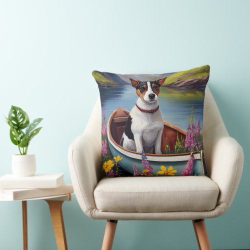 Rat Terrier on a Paddle A Scenic Adventure Throw Pillow