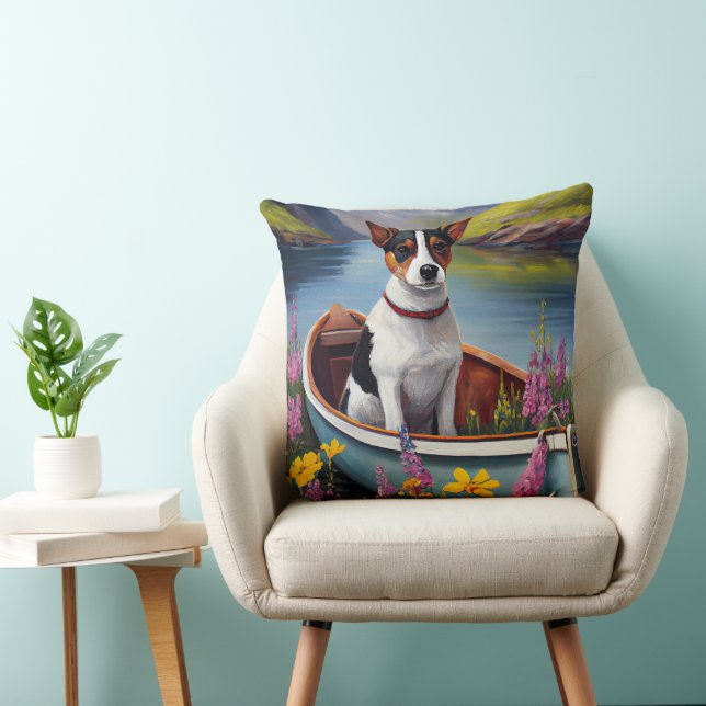 Rat Terrier on a Paddle: A Scenic Adventure Throw Pillow (Chair)
