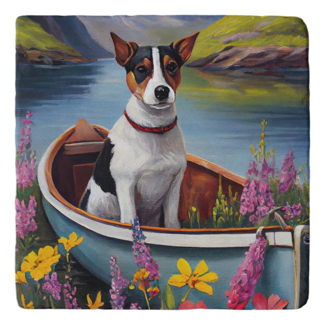 Rat Terrier on a Paddle: A Scenic Adventure Trivet (Front)