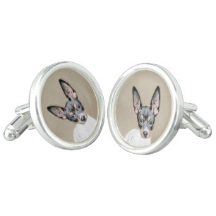 Rat Terrier Painting - Cute Original Dog Art Cufflinks