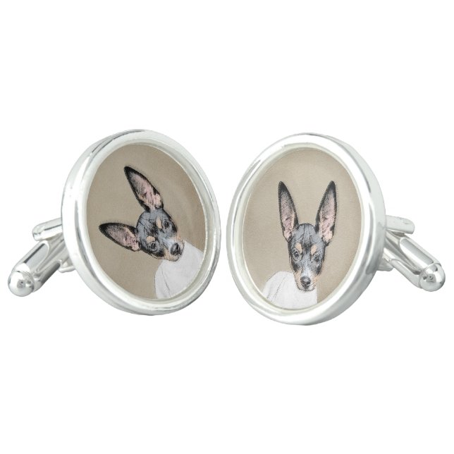 Rat Terrier Painting - Cute Original Dog Art Cufflinks (Angled)