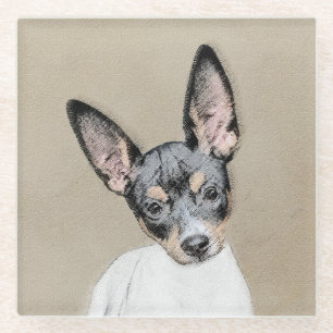 Rat Terrier Painting - Cute Original Dog Art Glass Coaster