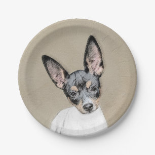 Rat Terrier Painting - Cute Original Dog Art Paper Plates