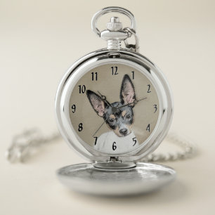 Rat Terrier Painting - Cute Original Dog Art Pocket Watch