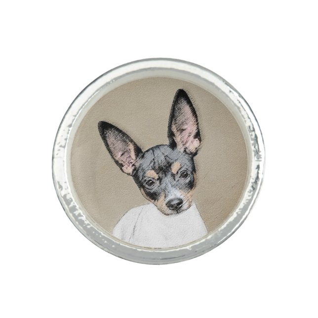 Rat Terrier Painting - Cute Original Dog Art Ring (Front)