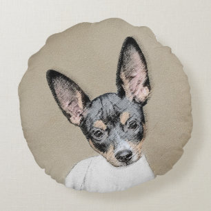Rat Terrier Painting - Cute Original Dog Art Round Pillow