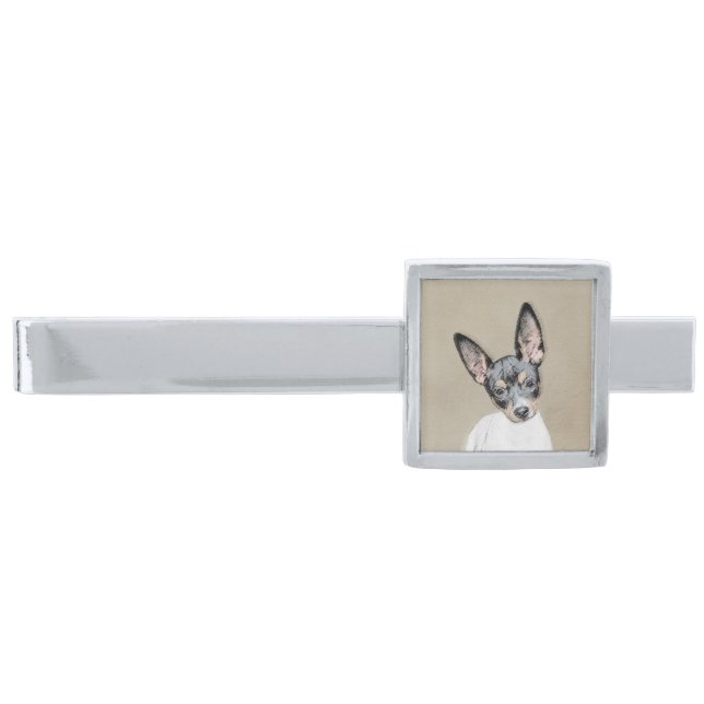 Rat Terrier Painting - Cute Original Dog Art Silver Finish Tie Bar (Front)