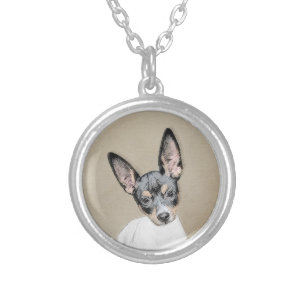 Rat Terrier Painting - Cute Original Dog Art Silver Plated Necklace