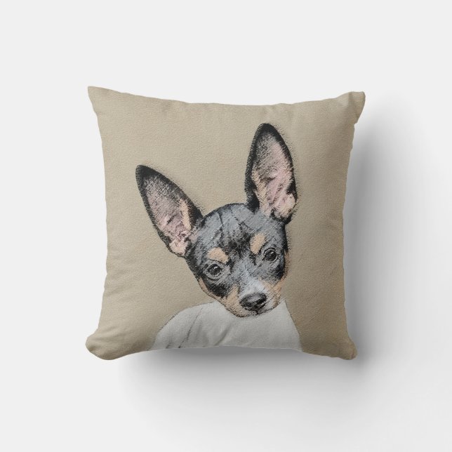 Rat Terrier Painting - Cute Original Dog Art Throw Pillow (Front)