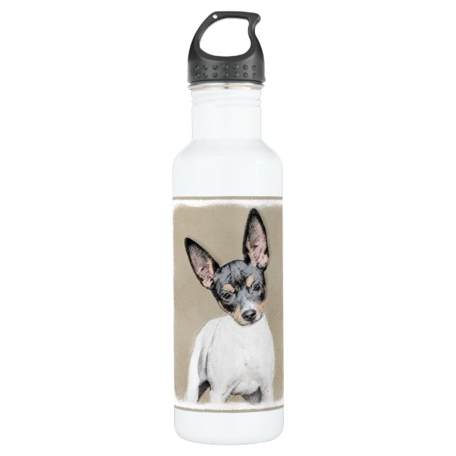 Rat Terrier Painting - Cute Original Dog Art Water Bottle (Front)