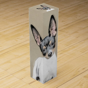 Rat Terrier Painting - Cute Original Dog Art Wine Box