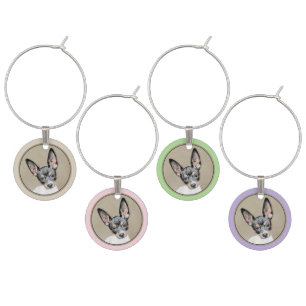Rat Terrier Painting - Cute Original Dog Art Wine Charm