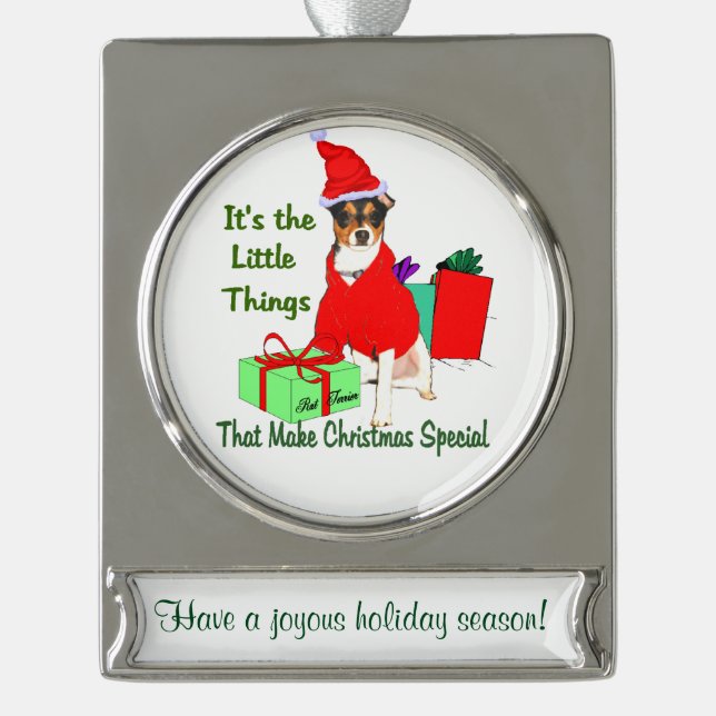Rat Terrier Personalized Christmas Silver Plated Banner Ornament (Front)