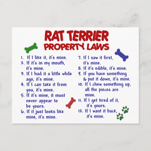 RAT TERRIER Property Laws 2 Postcard
