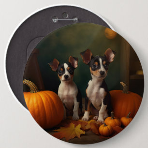 Rat Terrier Puppy Autumn Delight Pumpkin Button