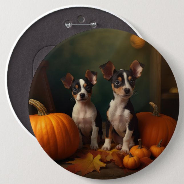 Rat Terrier Puppy Autumn Delight Pumpkin  Button (Front & Back)