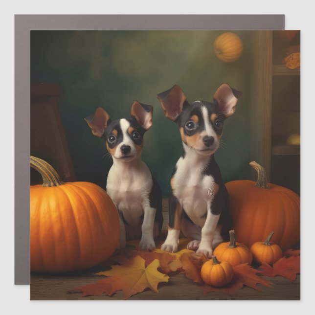 Rat Terrier Puppy Autumn Delight Pumpkin  Car Magnet (Front)