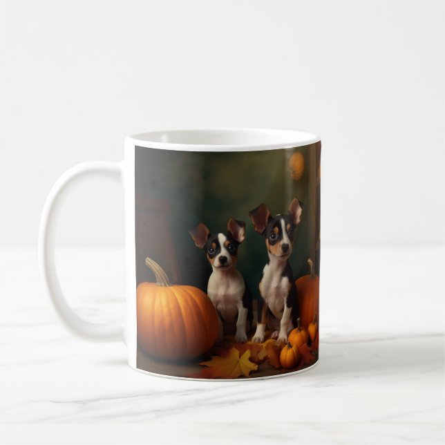 Rat Terrier Puppy Autumn Delight Pumpkin  Coffee Mug (Left)