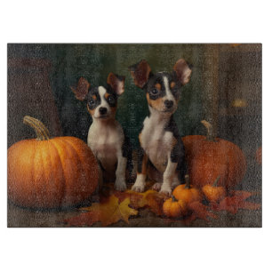 Rat Terrier Puppy Autumn Delight Pumpkin  Cutting Board