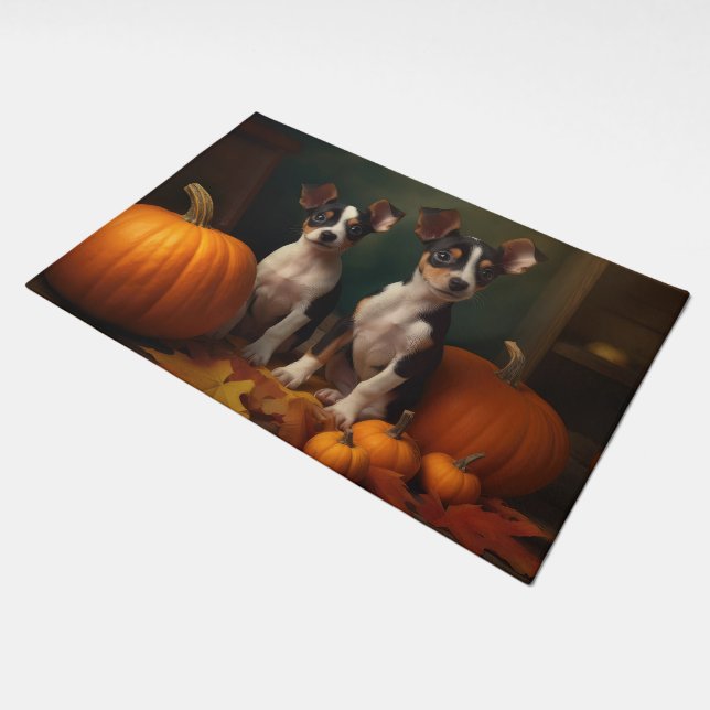 Rat Terrier Puppy Autumn Delight Pumpkin  Doormat (Angled)