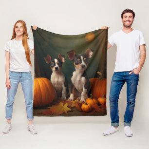 Rat Terrier Puppy Autumn Delight Pumpkin  Fleece Blanket