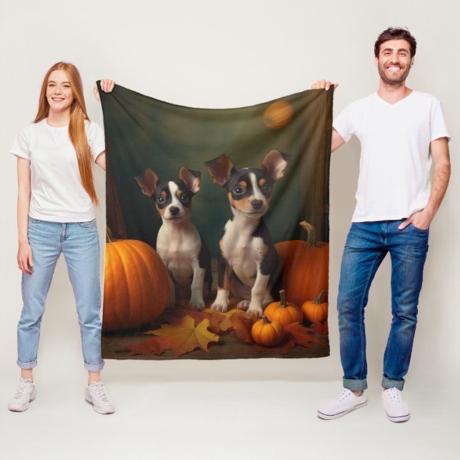 Rat Terrier Puppy Autumn Delight Pumpkin  Fleece Blanket (In Situ)