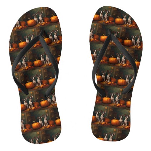 Rat Terrier Puppy Autumn Delight Pumpkin  Flip Flops