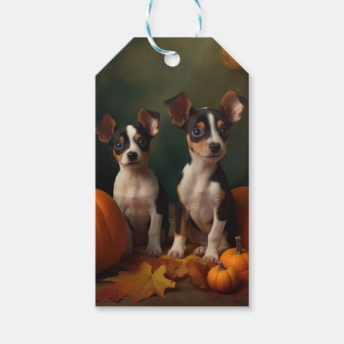 Rat Terrier Puppy Autumn Delight Pumpkin  Gift Tags