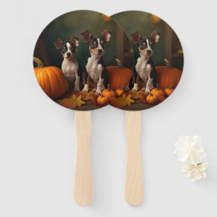 Rat Terrier Puppy Autumn Delight Pumpkin Hand Fan